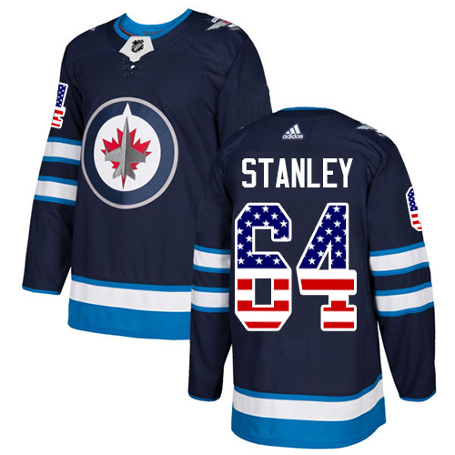 Kinder Winnipeg Jets Eishockey Trikot Logan Stanley #64 Authentic Navy Blau USA Flag Fashion